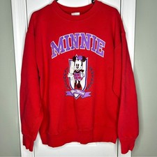 Womens Vintage DISNEY Minnie Mouse Collegiate Red Crewneck Pull Over Sweatshirt