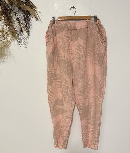 Ridley Made In Italy Womens Linen Harem Pants Imagine Pink Casual Size M
