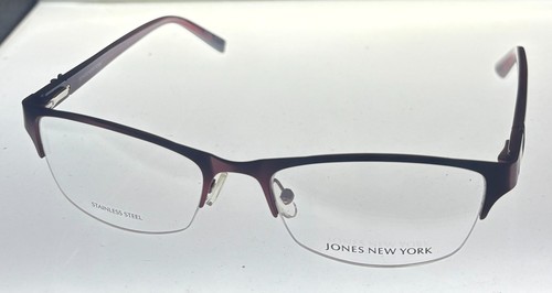 Marco de gafas Jones New York para hombre rectángulo sin montura de metal borgoña. J476. 53mm - Imagen 7 de 13