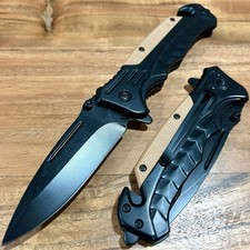 8.5 Tactical Black Pocket Knife Spring Assisted Open Blade Folding Knife Hunting