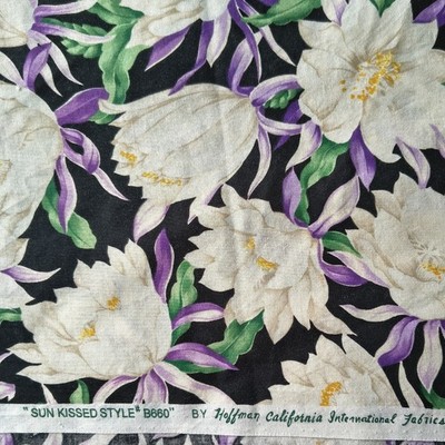 Hoffman Fabric Sun Kissed White Flowers Cotton Quilt New Washed 1/2 Yd