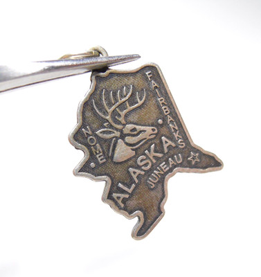 ALASKA JUNEAU NOME STAAT KARTE REISEN STERLINGSILBER 925 ANHÄNGER CHARM 