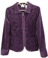 CHICO'S Women's Polyester Corduroy Full Zip Jacket Floral Eggplant Purple 0 XS S