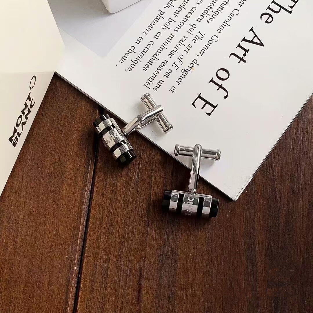 MONTBLANC Classic Cufflinks Black Agate Style Silver Steel Bar for 