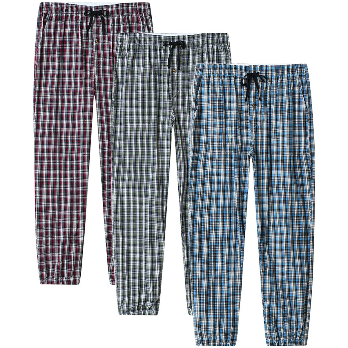 Mens Cotton Sleepwear Homewear Pajamas Indoor Lounge Button Fly Pocket