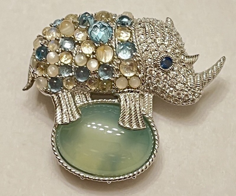 Judith Ripka Sterling Silver Gemstone "Rachel Rhino" Pin/Enhancer Menagerie Coll