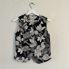 Jh Collectibles Waistcoat Uk Sz 8 Floral Black White Button Vintage