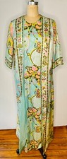 VTG DIANA DEAN JULIUS LONSCHEIN BLUE PINK FLORAL PRINT CAFTAN MAXI ROBE DRESS M
