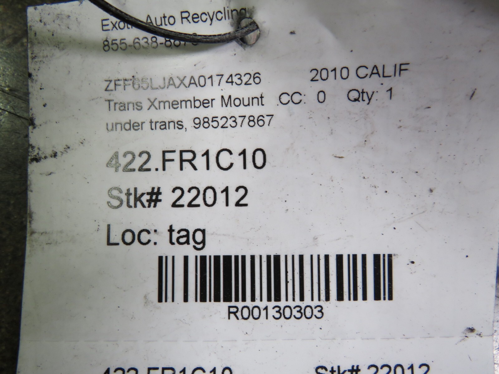 Ferrari California, Under Transmission, Xmember Mount, Used, P/N 985237867