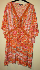 The Pyramid Collection Top Women 2X Orange White Pink Floral Sheer Tie Close