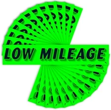 Versa Tags 12Pack of LOW MILEAGE Stickers Car Lot Windshield Slogan Decals