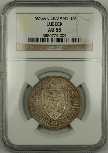 1926-A Germany 3 Mark Silver Coin Lubeck 700th Year Anniversary NGC AU-55 German