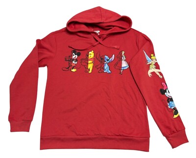 Disney 100 Red Hoodie Character Prints Sweatshirt Small Stitch