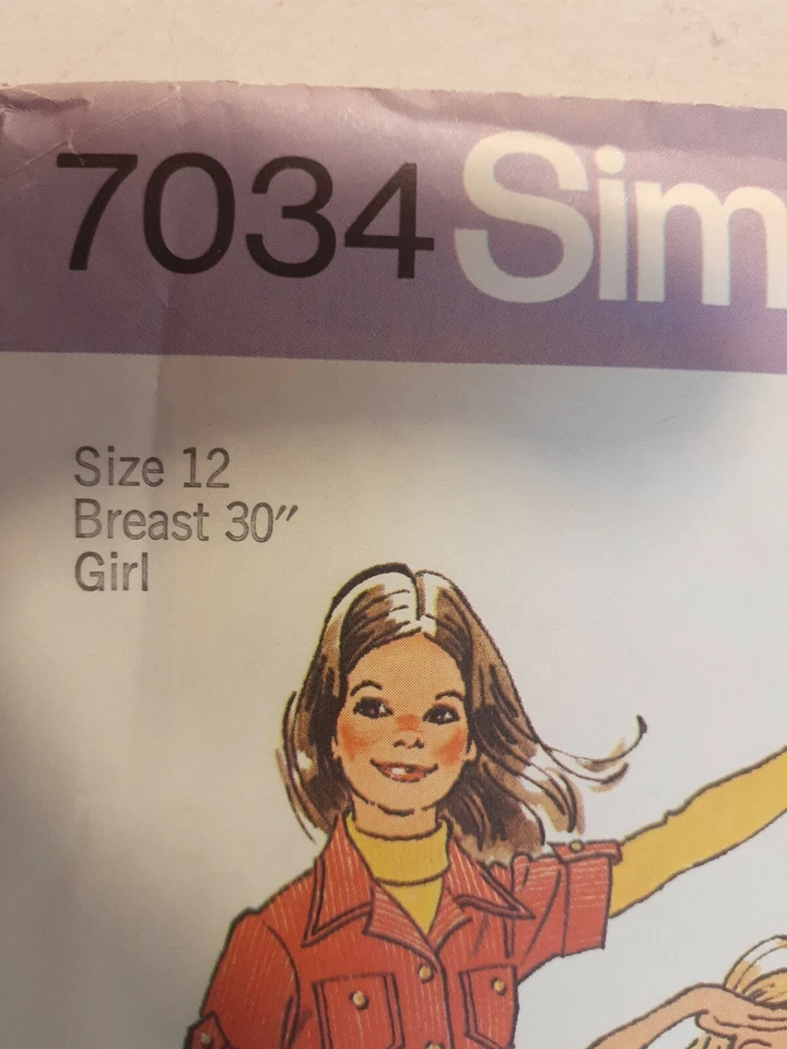 Simplicity 7034 Denim Shirt Jacket Jeans Pants Sewing Pattern Girls 12 VTG UC FF - Image 3 of 4