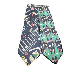 CHAPS Ralph Lauren Golf Themed Silk Neck Ties Clubs / Balls / Tees USA Made