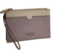 NEW W TAGS GUESS LILAC PURPLE WHITE LIZA WRISTLET LARGE WALLET ZIPPER LOGO