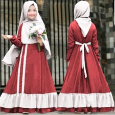 Muslim Burqa Khimar Kaftan Kids Girls Hijab Prayer Dress Abaya Robe Arab Outfits