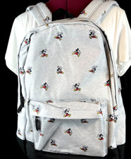 Disney Mickey Mouse Allover Print Polyester Backpack Adult Size Light Grey NWT