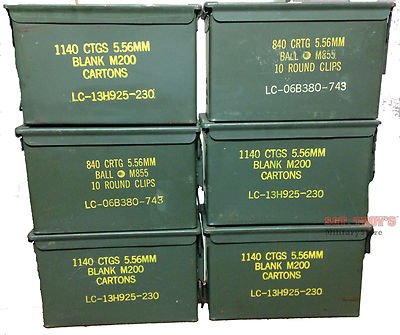 6 PACK Original .50 CALIBER 5.56mm AMMO CAN M2A1 50CAL METAL AMMO CAN BOX VGC