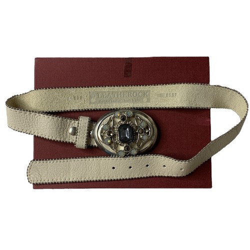 Anthropologie White Cream Ivory Leather Belt Gold Rings 2X  display picture 1