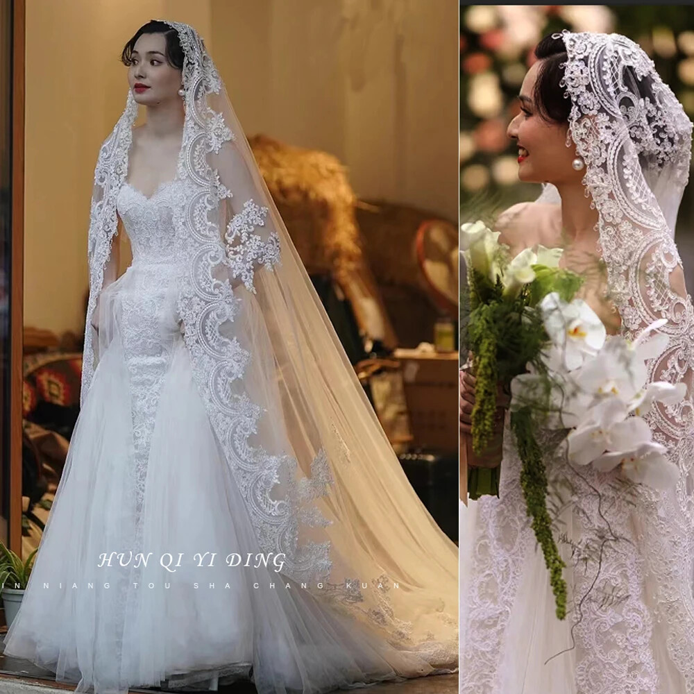 1T Wedding Veil Lace Bridal Veils Cathedral Length With Comb | eBay