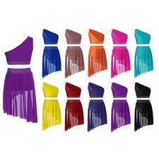 Kids Girls Crop Top With Skirted Briefs Ruched Lyrical Dance Outfit Shiny