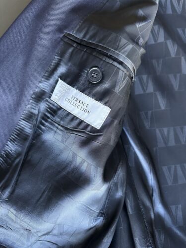 Versace Collection Navy Single Breast 2 Button Blazer Size 52 100% Wool - Picture 8 of 19