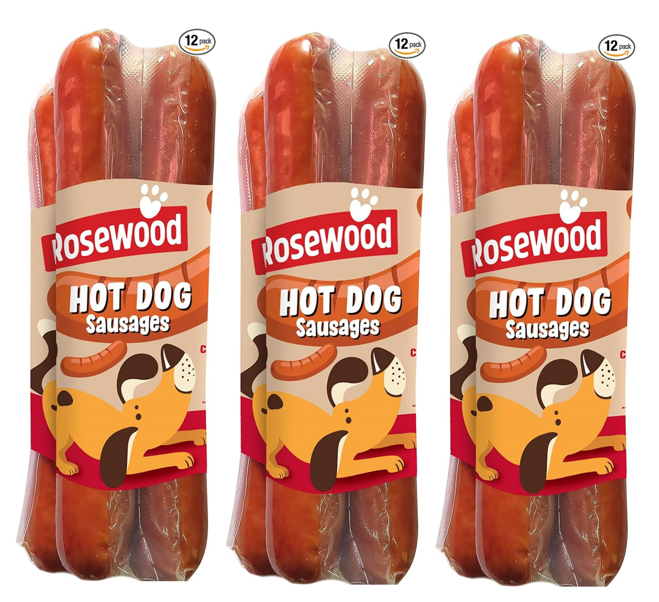 3 X 4 PK  ROSEWOOD LEAPS & BOUNDS TASTY CHICKEN & PORK SAUSAGES HOT DOG TREATS