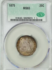 1875 25C Liberty Seated Quarter Dollar MS65 CACG 846296015 CAC