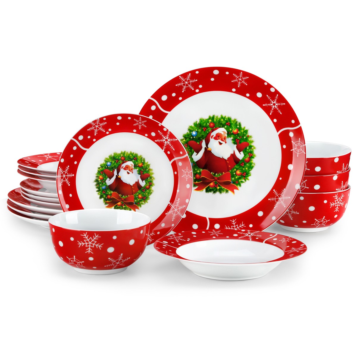 VEWEET 16-Piece Christmas Dinnerware Set Porcelain Bowls and Plates Set for  Xmas