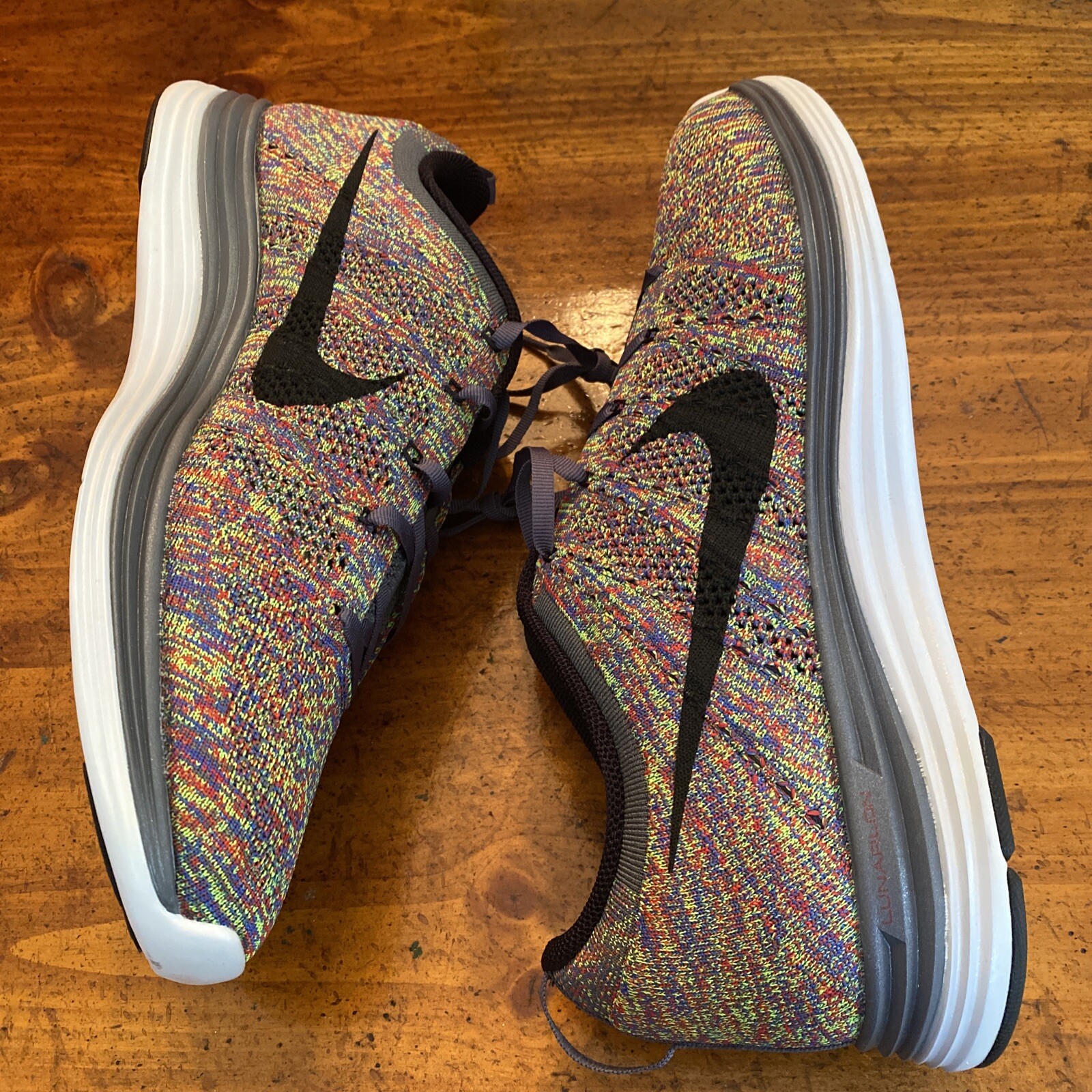 Size 11.5 Nike Flyknit Lunar 1+ I Multicolor Racer Grey Black Like Volt Air Max image 4