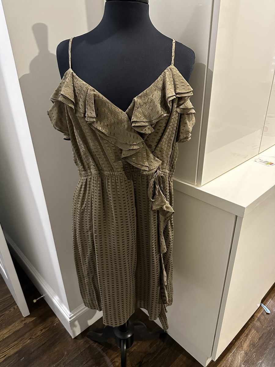 New MILLY New York Olive Green Printed Silk Blend Ruffle Front Dress Size  12 | eBay