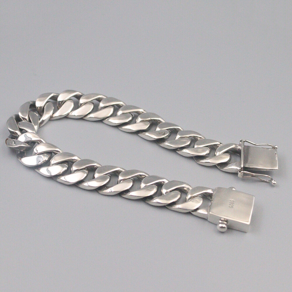 Pure S925 Sterling Silver Chain Men Women Curb Link Bracelet