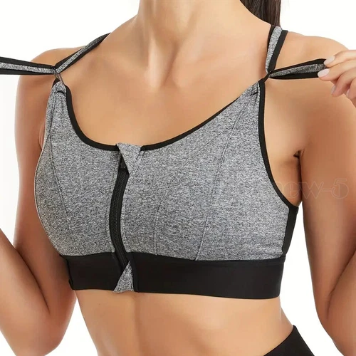 Women Zip Front Sports Bra High Impact Adjustable Full Support Padded Yoga Bra - Picture 10 of 31