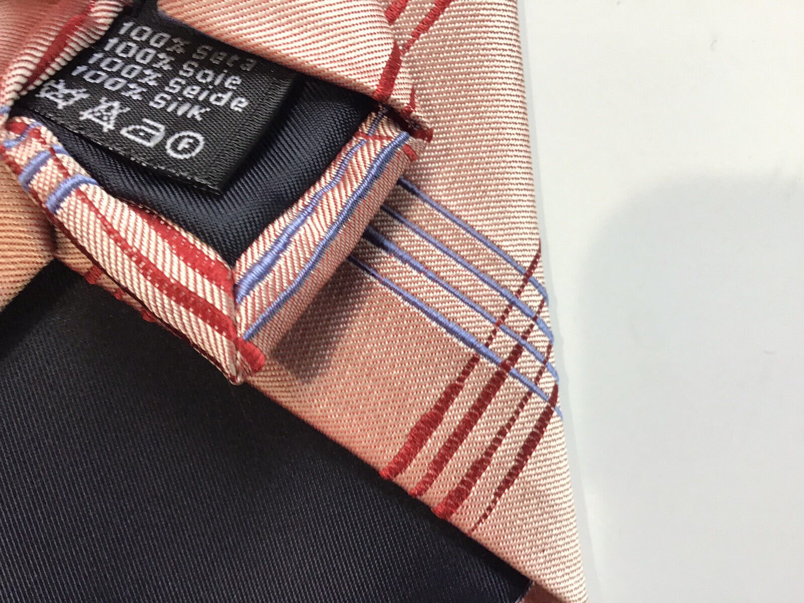 SARTORIA ITALIANA Men’s Pink Cross Stripes Silk N… - image 5