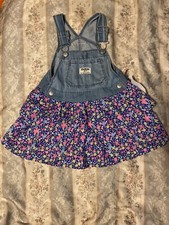 Oshkosh Girl Blue Denim Overall Dress Floral Skirt Baby Girls 24 months NEW NWT
