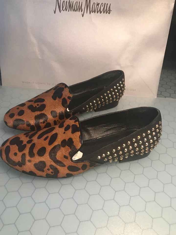 Zapatos planos con tachuelas Kelsi Dagger Francie negros leopardo pony talla 10 raros nuevos Foto 3 de 4
