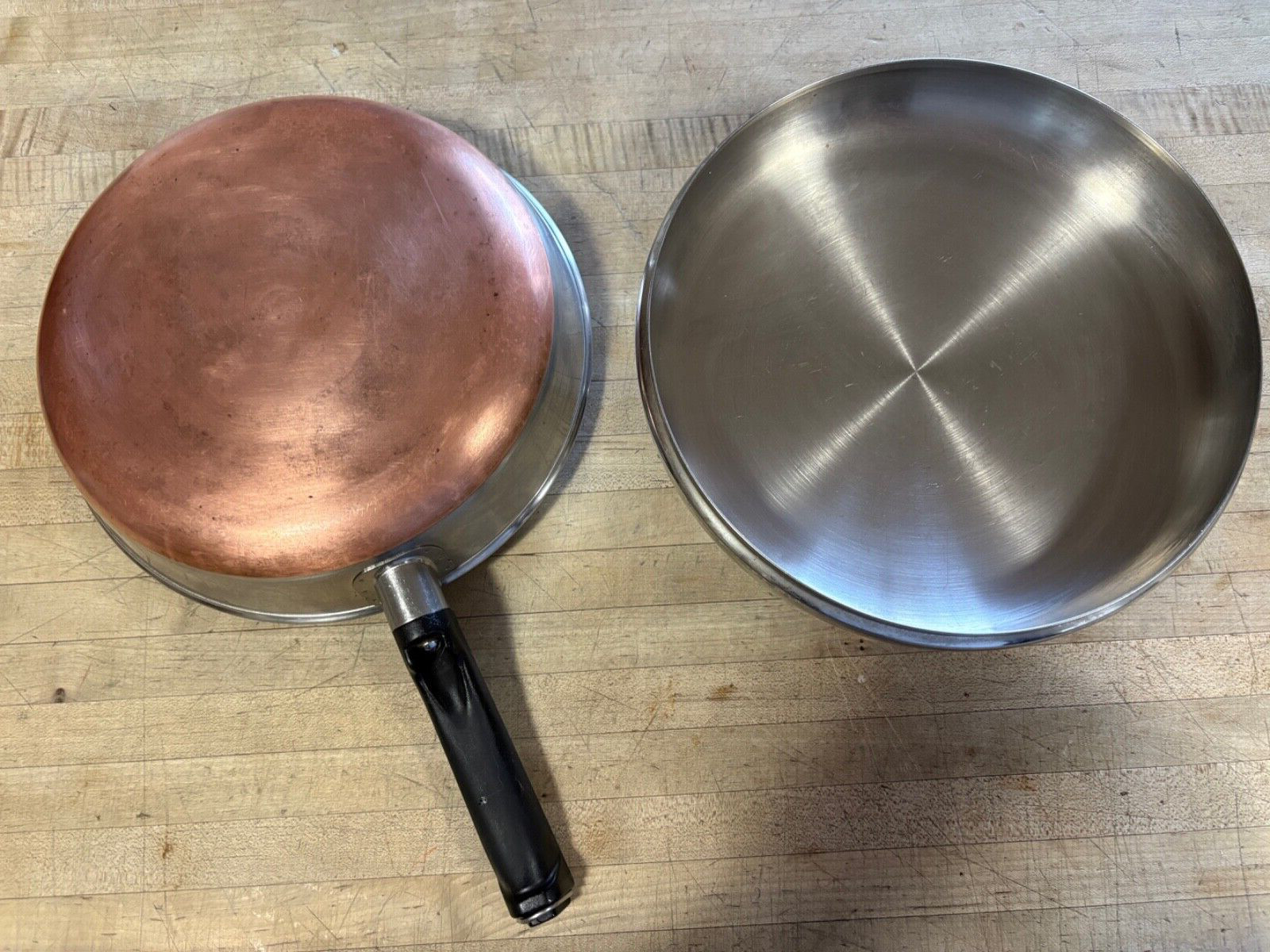 Vtg Sears Maid Of Honor Copper Bottom Stainless 10.5” Skillet Frying Pan w/Lid