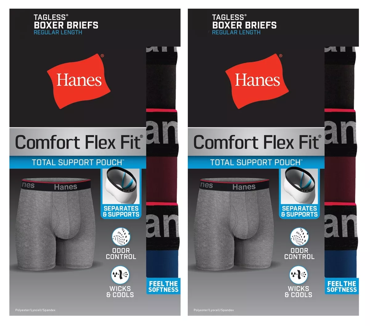 Hanes Sport Total Support Pouch Men's Long Leg Boxer Brief Underwear, X-Temp,  4-Pack