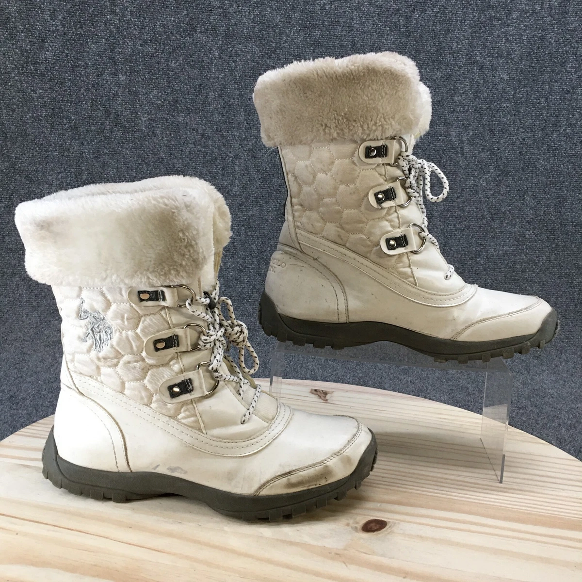 US Polo Assn Boots Womens 10 M Artic Snow Winter Shearling White Leather Lace Up