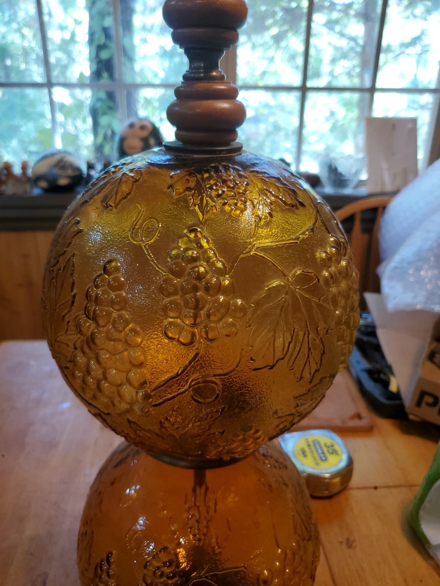 Vintage Amber glass Grapes Double Globe Table Lamp mcm mid century