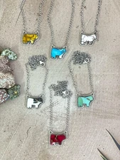 Handmade Sterling Silver Multi Gemstone Bull Necklace with Signed Nizhoni