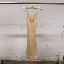 Vintage 1930s Cream Silk Satin Slip Dress Bias Cut Floral Lace Bodice Midi Gown