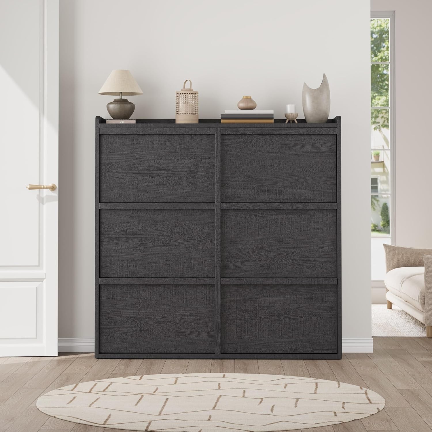 Hidden Shoe Cabinet w/2 Flip Drawers Wooden Shoe Organizer Cabinet Shoe Storage