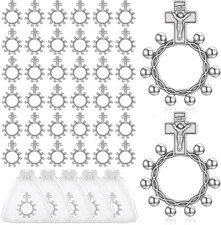 40/120 Set Finger Rosary Rings Bulk Silver Metal Rosary Rings Pocket Finger Ros