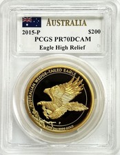 2015 P GOLD 2 oz AUSTRALIA MERCANTI $200 WEDGE-TAILED 9999 FINE PCGS PF 70 DCAM 5625.00 per troy oz