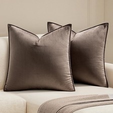 Velvet Throw Pillow Covers 24x24 Soft 24" x 24" Pack of 2 Dark Coffee