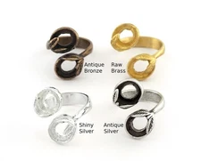 Leaf Bezel Ring Adjustable Blank - Raw Brass-Antique Silver-Shiny Silver- 965