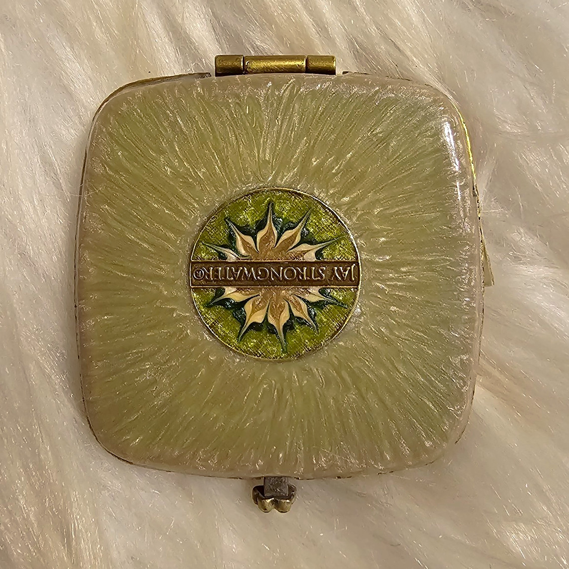Vintage Square Gold Tone Double Mirror Compact Mirror Floral Rhinestone Design