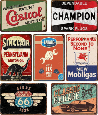 Vintage Metal Tin Signs Garage Wall Decor Retro Gas Oil And Car 8x12 Sign 7 Pack
